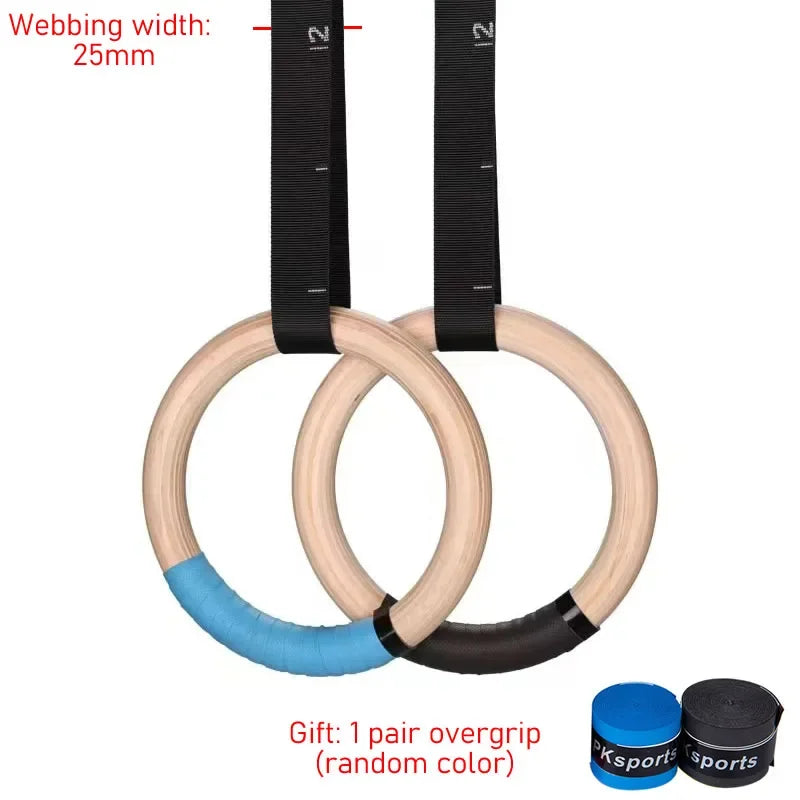 Wood Gymnastics Rings with Adjustable Straps (1 Pair) - Home Fitness Pull-Up Strength Training for Kids & Adults - Image 2