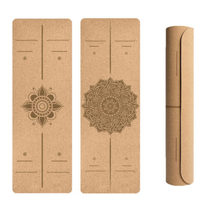 183cm TPE Natural Cork Anti-Skid Yoga Mat with Position Line – Sweatproof, Tear-Resistant, Perfect for Sports, Fitness, Pilates