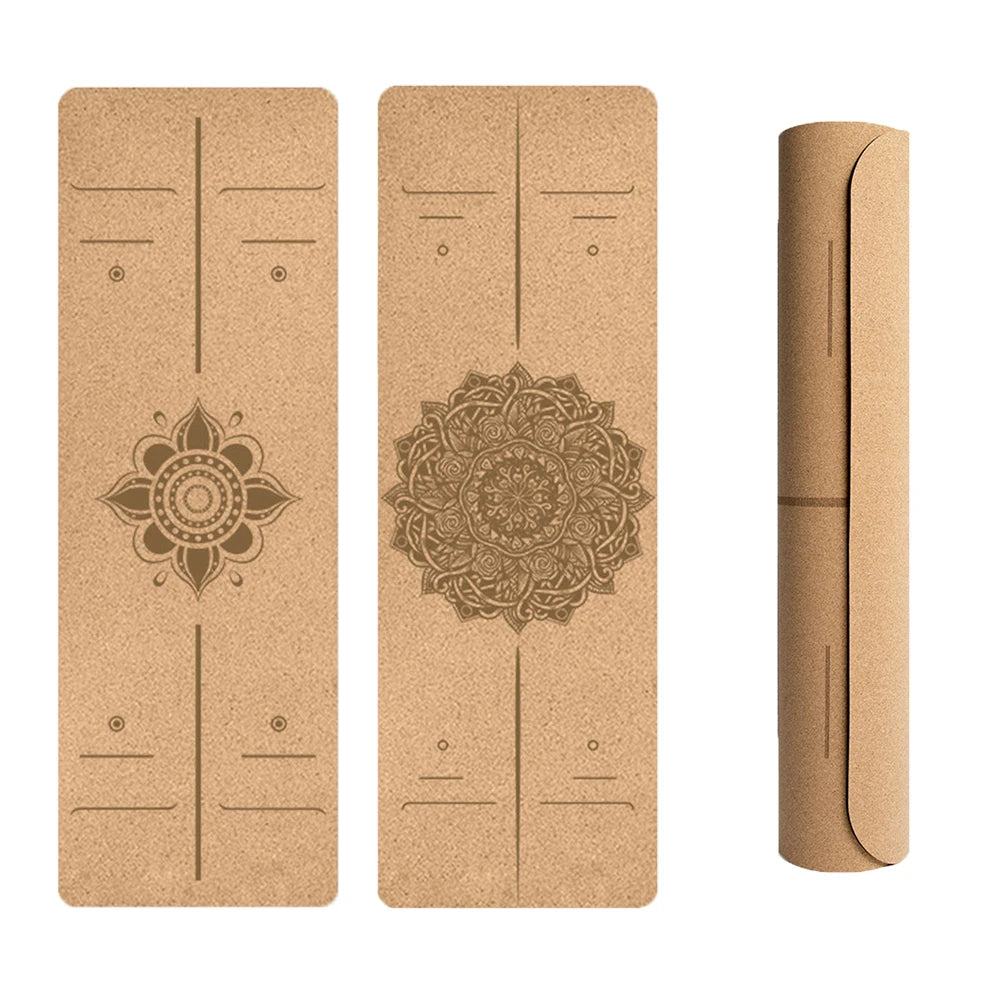183cm TPE Natural Cork Anti-Skid Yoga Mat with Position Line - Sweatproof, Tear-Resistant, Perfect for Sports, Fitness, Pilates